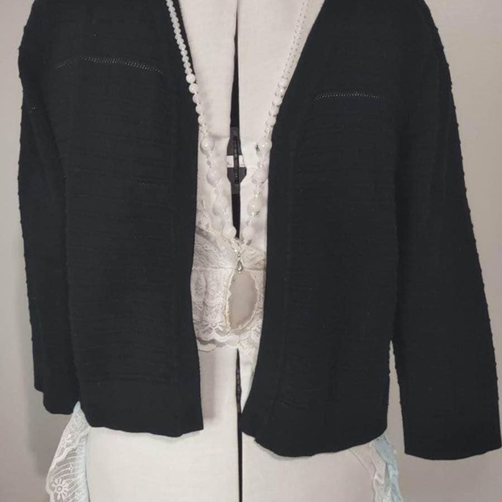 Large Nina Leonard Womens Long Sleeve Black Cardigan C5740